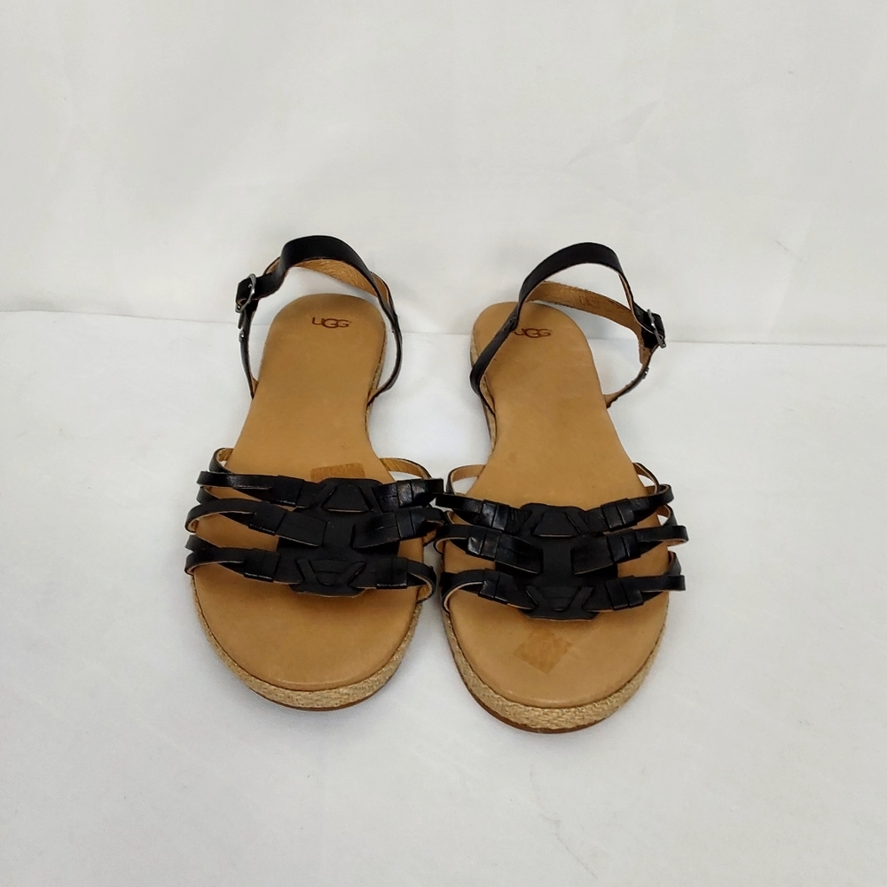 UGG Black Woven Strappy Leather Ankle Strap Sandals NWOB - Picture 7 of 11